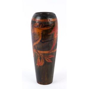 Australian huon pine pokerwork vase with kookaburra and gum…