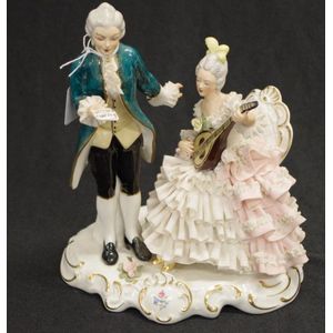 Dresden Musical Duet lace figure marked to base, height 22 cm.