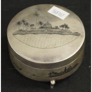 Middle Eastern silver lidded box circular lidded box, with…