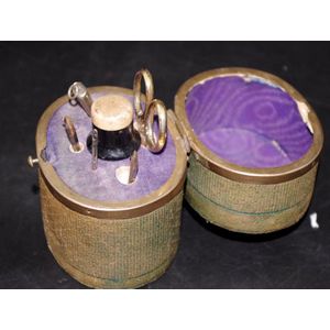 Vintage cased sewing box leather covered box, opening to sewing…