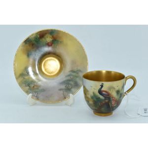 Royal Worcester Hand Painted Floral Butterfly & Gold Demitasse Cup & Saucer  C