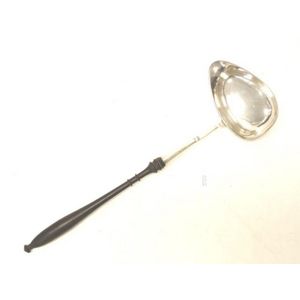 18th 19th C Antique Coin Silver Ladle store with Horn Handle Maker's Marks