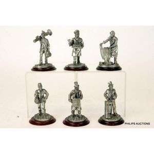 A set of six English cast pewter figures, the modern set of&hellip;