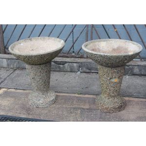 Pair of French modernist garden planter bowls on stands (2)