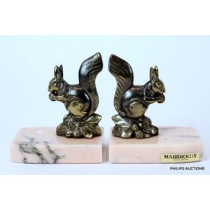A pair of Art Deco spelter squirrel bookends, circa 1930&hellip;