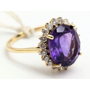 Amethyst and diamond halo cocktail ring 14ct yellow gold. The&hellip;