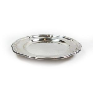 Silver salver, with a simple stepped pie crust edging, stepped…