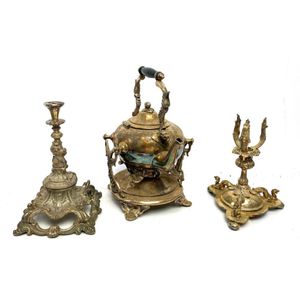 Antique Chinese Export Three Cup Brass Candelabra Circa 1900