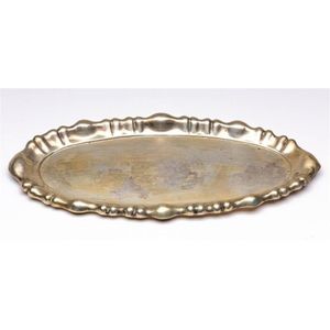 Vintage Etched Brass Tray With Pie Crust Edging