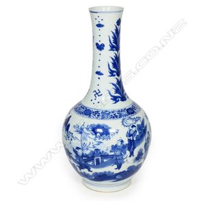 Chinese Blue and White Bottle Vase with Figures and Horses - Ceramics ...