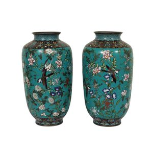 Small Vintage Japanese Ceramic Cloisonne Posy Flower Vases, Set of