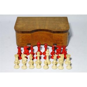 Ivory chess set in velvet lined burr walnut casket, King: 7 cm.…