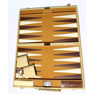 A backgammon set, faux leather, attache-style case, 5.5 x 45 x…
