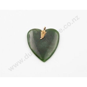 New Zealand Colonial large greenstone heart pendant gold double…