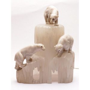 Impressive Art Deco c.1930s alabaster polar bear and Iceberg…