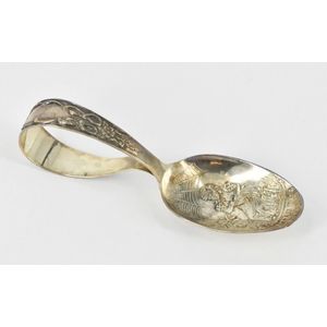 A sterling silver baby spoon, decorated with 'Little Miss…