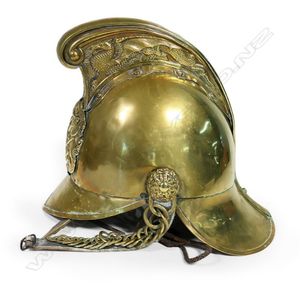 Victorian Brass Fireman's Helmet with Dragon Embossing and Axes Badge ...