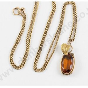 Victorian 9ct single citrine pendant, rub-over oval mixed cut&hellip;