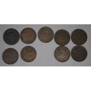 Nine 19th century Melbourne penny tokens comprising of Thomas…
