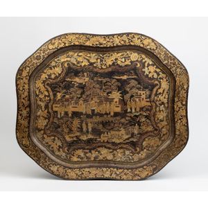Chinese Export Black Lacquer Papiermache Tray - Early 19thC Chinese Export Black Lacquer Papiermache Tray - Early 19thC