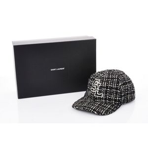 Saint Laurent, Casquette tweed hat, black and white baseball&hellip;