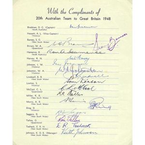 1948 Australian Team, official team sheet with 16 signatures…