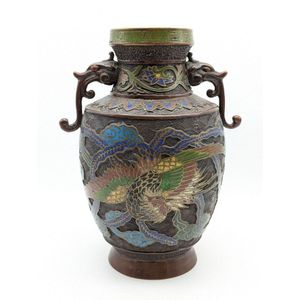 Japanese Antique Cloisonne Enamel over Bronze Vase
