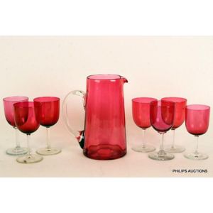 4 Italian Wine Glass Set In Box Gold Trim Italy Cranberry Ruby Red