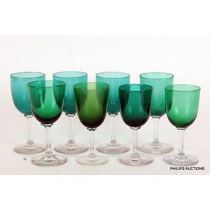 Blue 1880s Victorian Peacock Cut Crystal Wine Glasses (Set of 9) by Antique  and Vintage