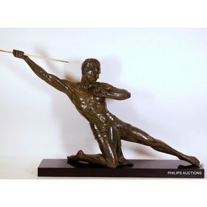 A large spelter figure by Jean de Roncourt, circa 1925, the…