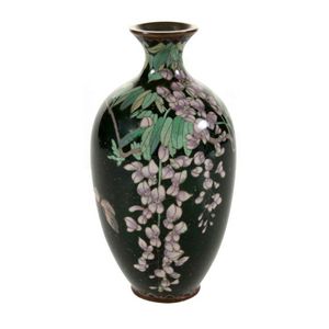 Dark Green Wisteria Cloisonne Vase - 15.5 cm Height - Cloisonne - Oriental