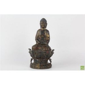 Gilded 'Tara' Buddha statue of a kneeling buddha figure in the&hellip;
