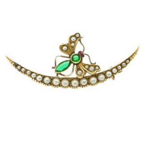 Antique gilt metal butterfly & crescent brooch set with&hellip;