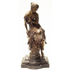 Good bronze figure of a seated lady on a plynth etched…