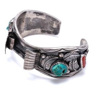 Treated Turquoise Cabochon Cuff Bracelet Sterling outlets Silver Hinged