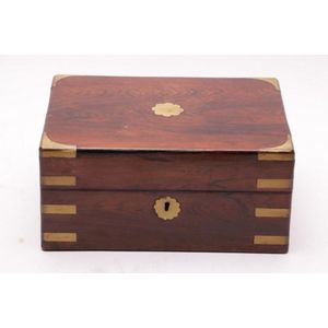 Brass bound rosewood desk set with fitted interior, height 13…