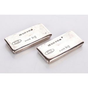 Two silver ingots, marked 'Matthey Garrett, fine silver 99.9%…