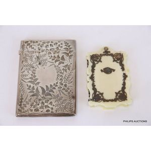 A sterling silver card case and an ivory aide-memoire, 1891…