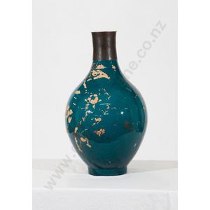 Large circa 19th Japanese turquoise glazed vase baluster shape…
