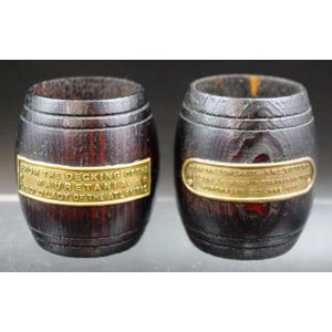 Two souvenir match holders with brass plaques 'From the decking…