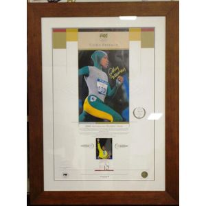 Framed coloured photograph of Cathy Freeman, signed photograph…