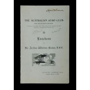 Pioneer Aviation Athur Whitten brown menu. The Australian Aero…