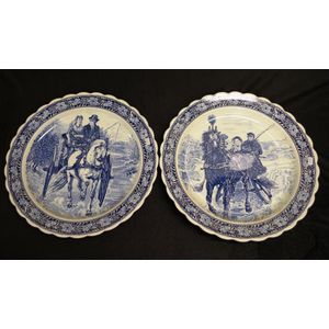 Two Japanese blue and white decorative wall chargers each…