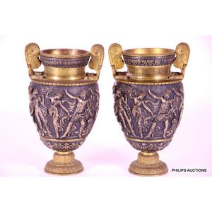 A pair of Italian grand Tour bronze urn vases, 19th century,…