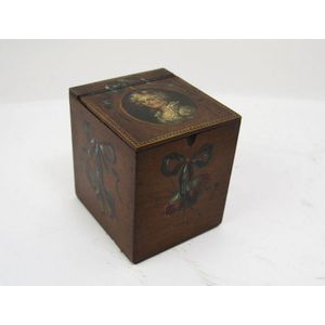 A Georgian mahogany tea caddy with hinged lid, hand painted…