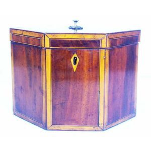 Unusual George III hexagonal tea caddy each side and lid of…