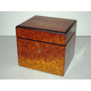 Antique tea caddy with burr veneer finish & interior fittings,…