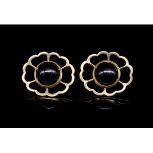 Sold at Auction: Chanel CAMELLIA Onyx 18k Flower Post Clip Earrings