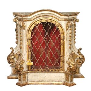 A circa 1700 Italian painted and gilded carved wood tabernacle…