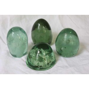 Four Green Nailsea glass dump weights, 19th century, tallest: 8.…